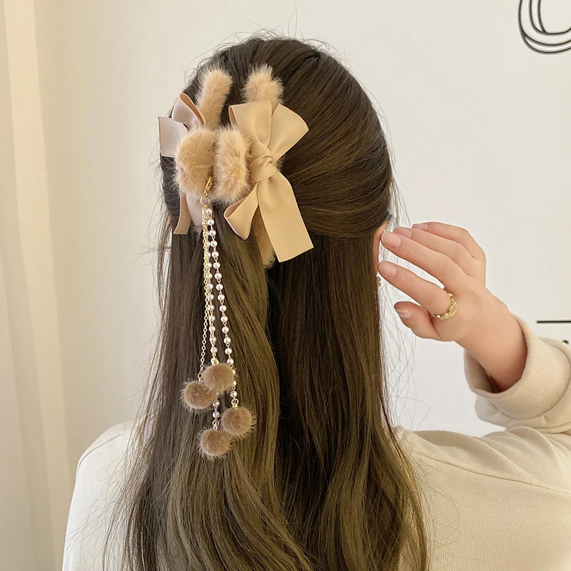 Plush Claw Bow Tassel Hairpin Best Claw Clips For Thick Hair Women Accessories New Hair Claws Cute Hair Clip Winter