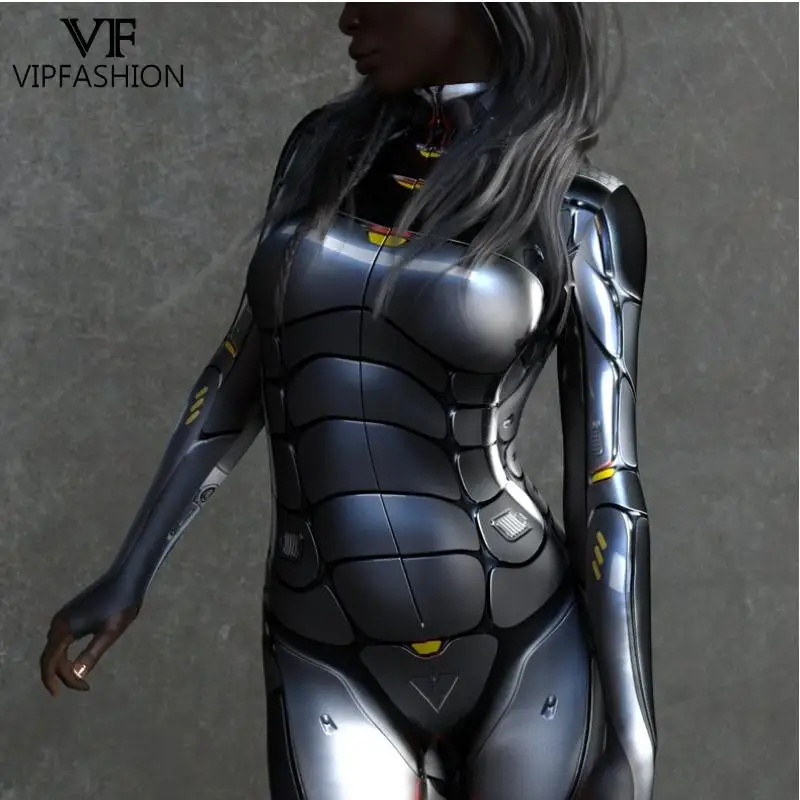 VIP FASHION-mono gótico Punk para mujer, traje Zentai Sexy con cremallera trasera, disfraz de fantasía para Halloween, ropa de fiesta con estampado 3D