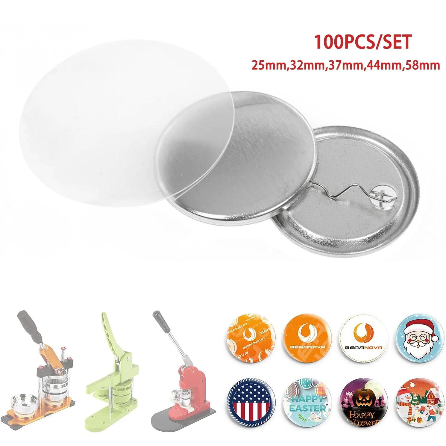 100 Chiếc Trống Pin Nút Huy Hiệu Chất Liệu Phần Tròn DIY Làm Thành Phần Huy Hiệu Làm Vật Liệu Bấm Máy Ép Cung Cấp