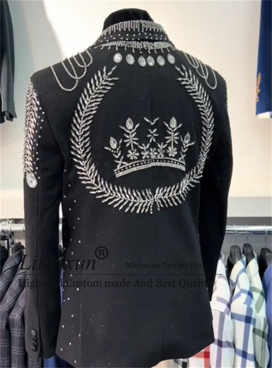 แฟชั่นเงาอัญมณีผู้ชายชุดหรูหราลูกปัดคริสตัลเจ้าบ่าว Tuxedos 2 ชิ้นชุดที่กําหนดเอง Party Prom Blazer งานแต่งงาน Ropa Hombre