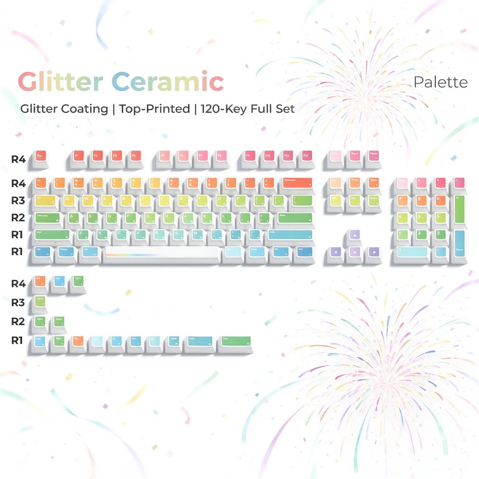 XVX Palette Glitter Ceramic Cherry Profile 120-Key Full Keycap Set Top-printed Dye-Sublimation Alumina Ceramic Keycap