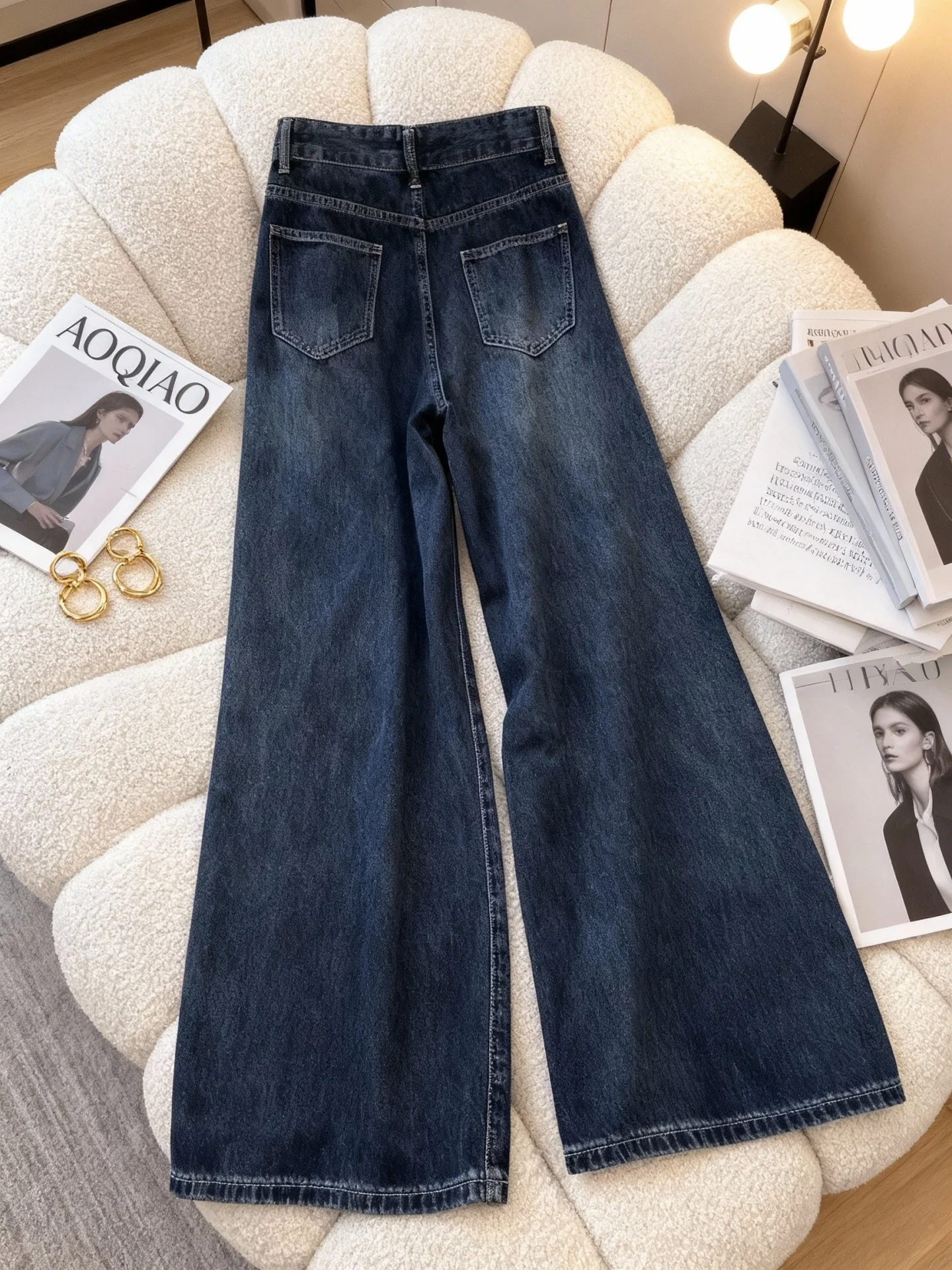 プラスサイズ 裏起毛デニムジーンズ ハイウエスト ワイドレッグパンツ レディース 秋冬 ゆったりフィット 着痩せ効果 ストレートレッグパンツ...