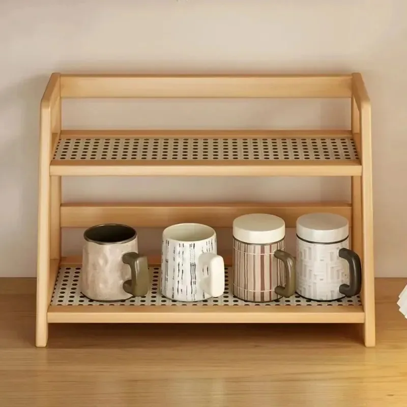 Retro Bamboo 2 Layer Storage Rack Countertop Organizer Stable Kitchen Shelf for Home Hotel Apartment Dressing Table image 6