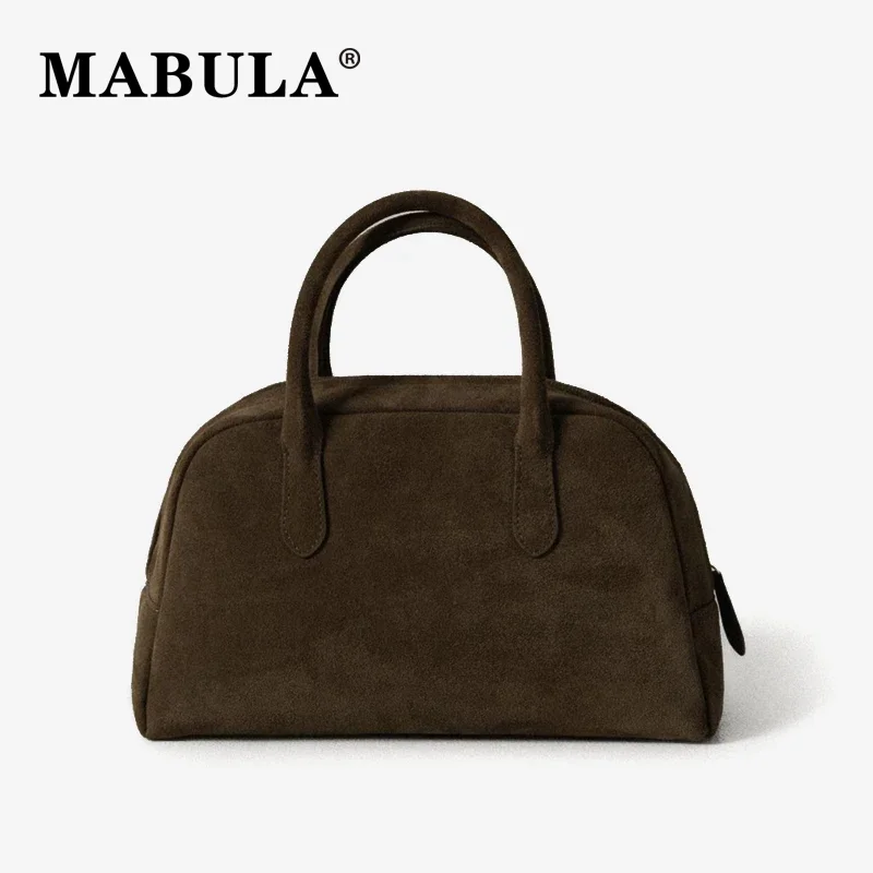 

MABULA Vintage Women Genuine Suede Leather Tote Handbag Luxury Design Top Handle Phone Purse Fashion Ladies Work Commuter Bag