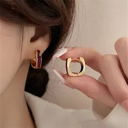 Trending Square Texture Hoop Earring Design Korean Exquisite Minimalist Earrings for Women Girls Fashion Jewelry 2023 New