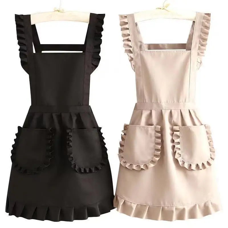 New 1pc Stylish Korean Fashion Apron Princess Apron Canvas Waterproof Dining Apron With Pockets Polyester Apron For Women