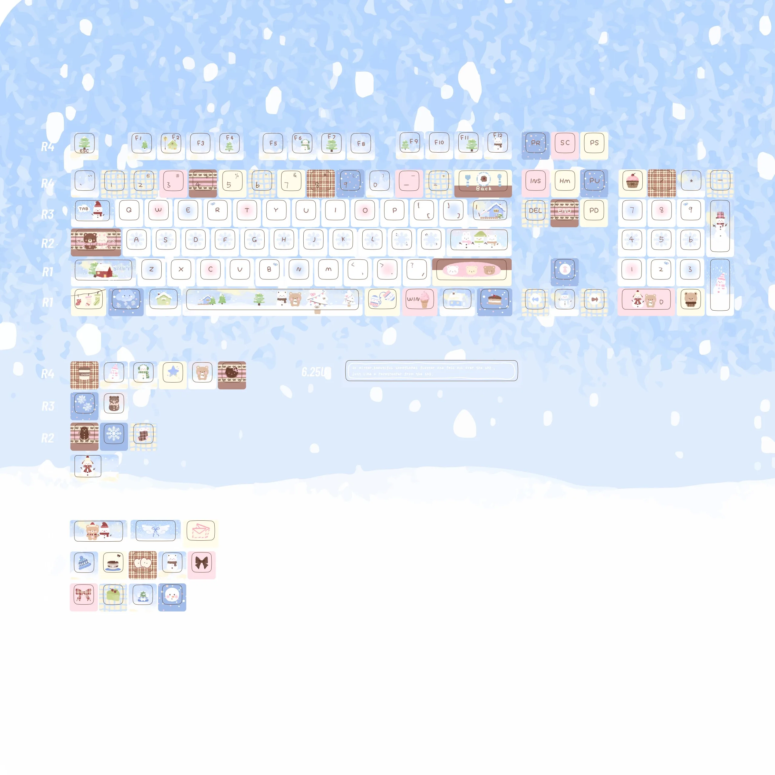 MAIMOOO Winter Bear Keycap Cherry Profile PBT Thermal Sublimation Blue Pink Cute Snowflake Keycaps for Mechanical Keyboard Gifts