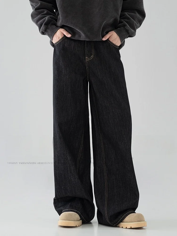 

Ретро американские свободные мужские джинсы, зимние элитные модные универсальные брюки с изгибом, прямые джинсы-трубы