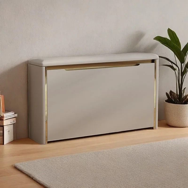 Ultra-narrow shoe-changing bench 17cm solid wood entryway ultra-narrow flip box for home use, ultra-thin entryway small
