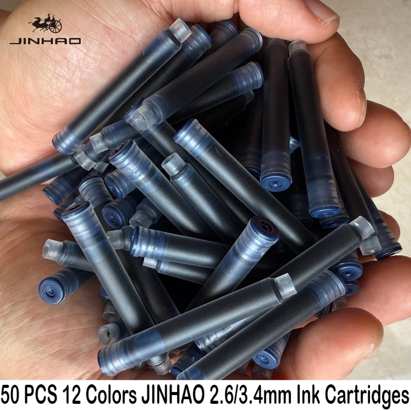 50/12 PCS JINHAO 12 Colors 2.6mm/3.4mm Fountain Pen Ink Cartridges For Majohn Hongdian Stationery School Office Supplies