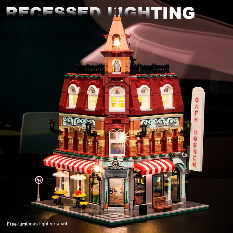 

Кофейня, городские строительные наборы MOC, микрокирпичи, вид на улицу, модель украшения, идеи, блоки, игрушки «сделай сам» для детей, подарки для взрослых