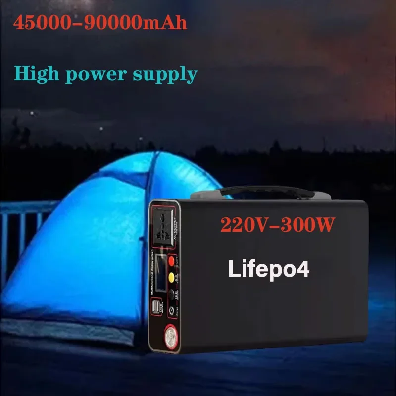 Batterie externe Lifepo4 de style coréen, 220V, 90Ah, 300W, système d'alimentation pour ordinateur portable, camping en plein air, maison