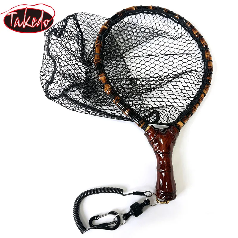 

TAKEDO HM01 Lightweight Trout Landing Net With Anti Lost Lanyard Bamboo Frame Fly Fishing Net Micro Fishing Mackerel Bass Trout