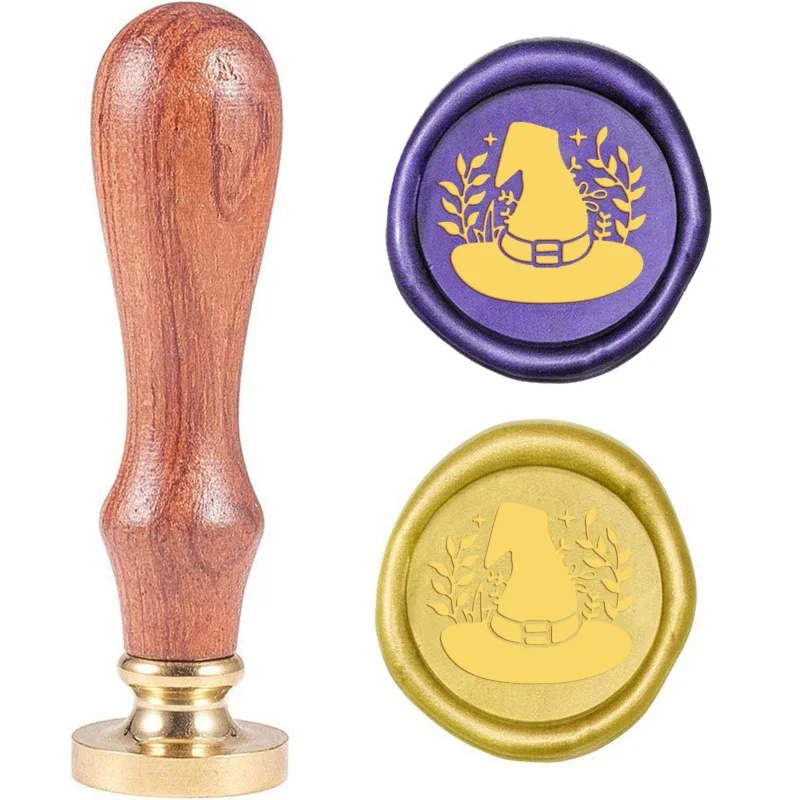 Hat Wax Seal Stamp Halloween Sealing Wax Stamps Witch 25mm Retro Vintage Removable Brass Stamp Head with Wood Handle for Wedding