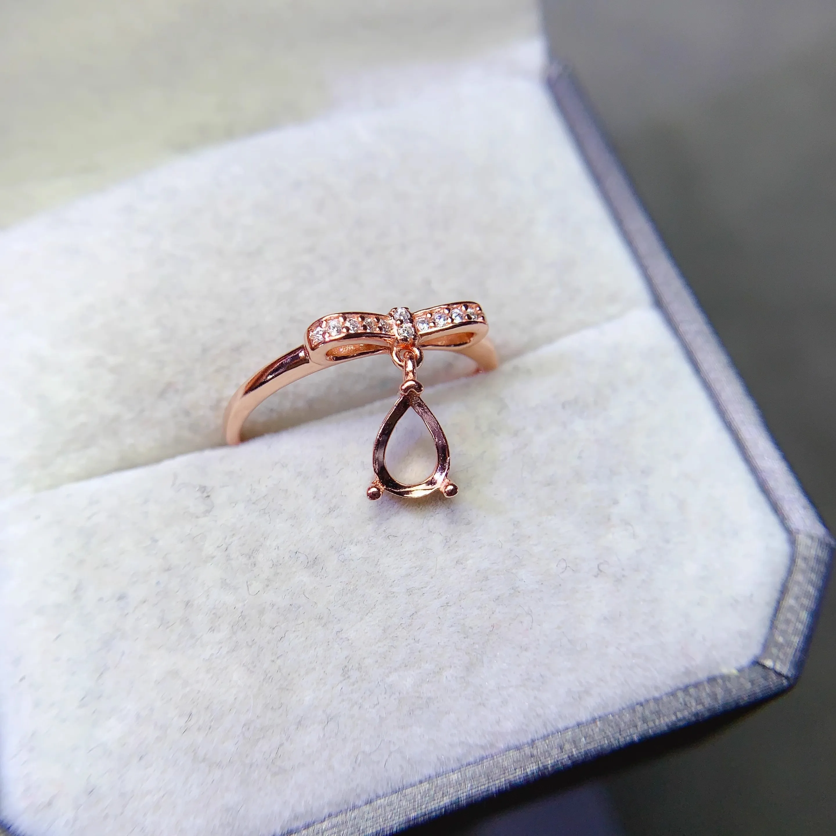 L 5*7mm Waterdrop Shaped Stone Settings S925 Sterling Silver DIY Bow Ring Fine Weddings Design Charm Luxury Zircon for Woman