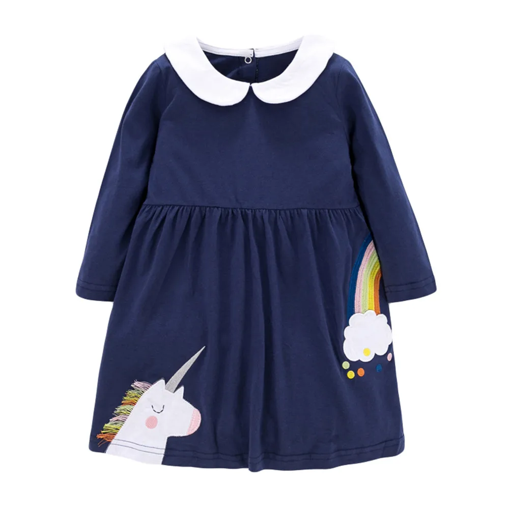 Jumping Meters Princess Girls Animals Dresses For Autumn Spring Fashion Kids Cotton Clothes O-neck Toddler Cute Frocks