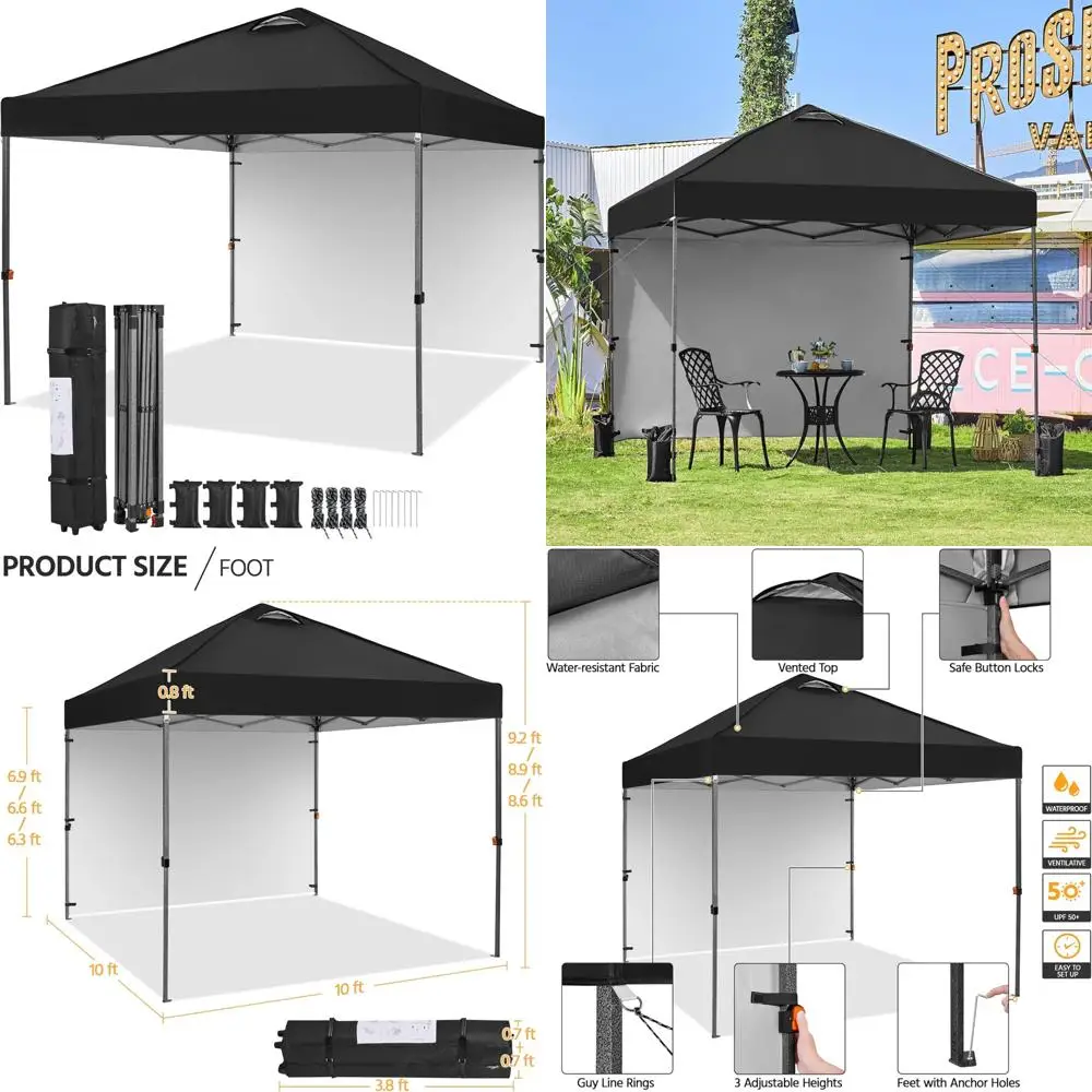 

10x10 Instant Outdoor Canopy Tent with Sidewall, Commercial Grade 150D Silver Coated Fabric, Wheeled Bag Included, Ideal for Eve
