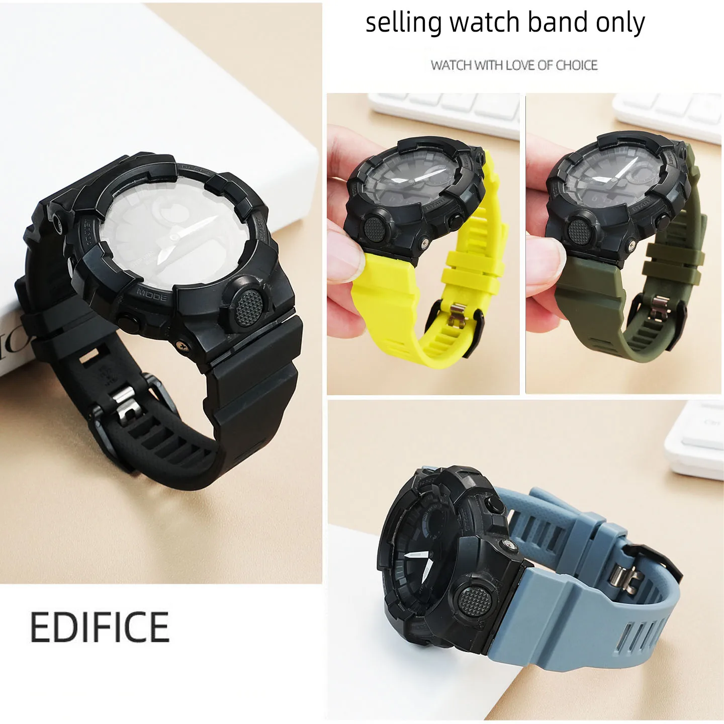 สําหรับ Casio G-shock 5554 GBD-800 GBD-800-2/-7 GBA-800 GBA-800uc 3464 นาฬิกา Multi สีดําสีเรซิ่นสายนาฬิกาอุปกรณ์เสริม