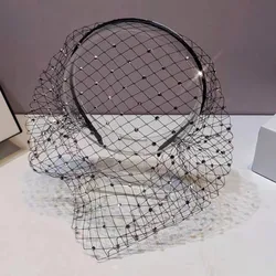 Woman's Vintage Black Mesh Headband Face Covering Veil Wedding Suitable for Bridal Accessories Party PROM Birthday Headdress