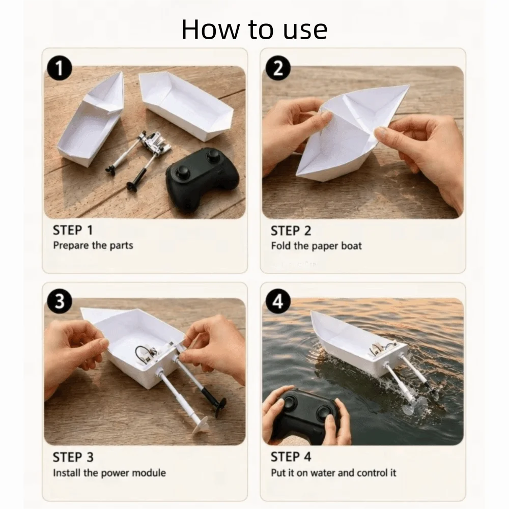 Dual Propulsion RC Paper Boat Stable Play Modular Assembly Remote Control Boat Handmade Model Two-Paddle Motion Paper Boat