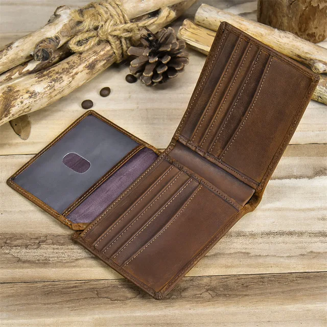 Luufan Vintage Men's Wallet Genuine Leather Short Purse Wallets Men Small Slim Coin Purse Trifold Carteira Pocket Male Wallet