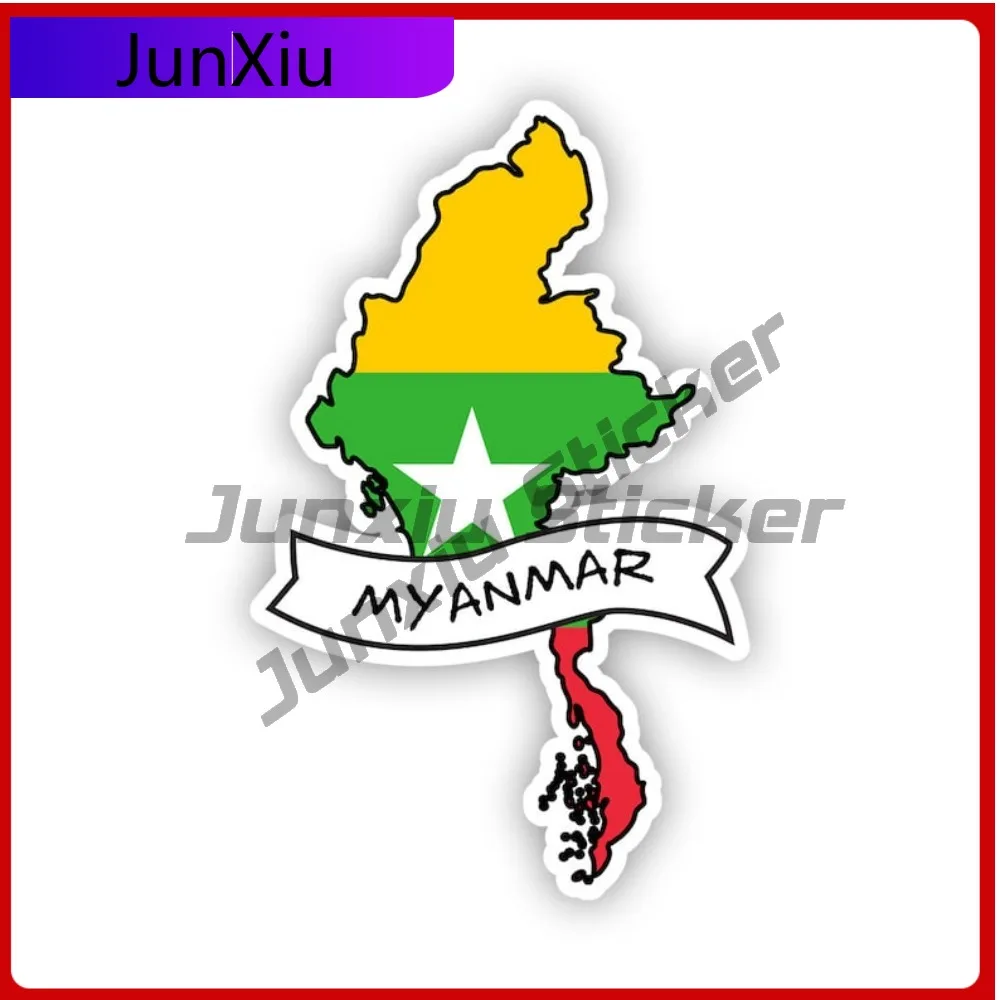 

Stylish Burmese Shaped Myanmar Flag Sticker Decal American Made Uv Protected Ribbon Country Pride Decal Anti Scratch