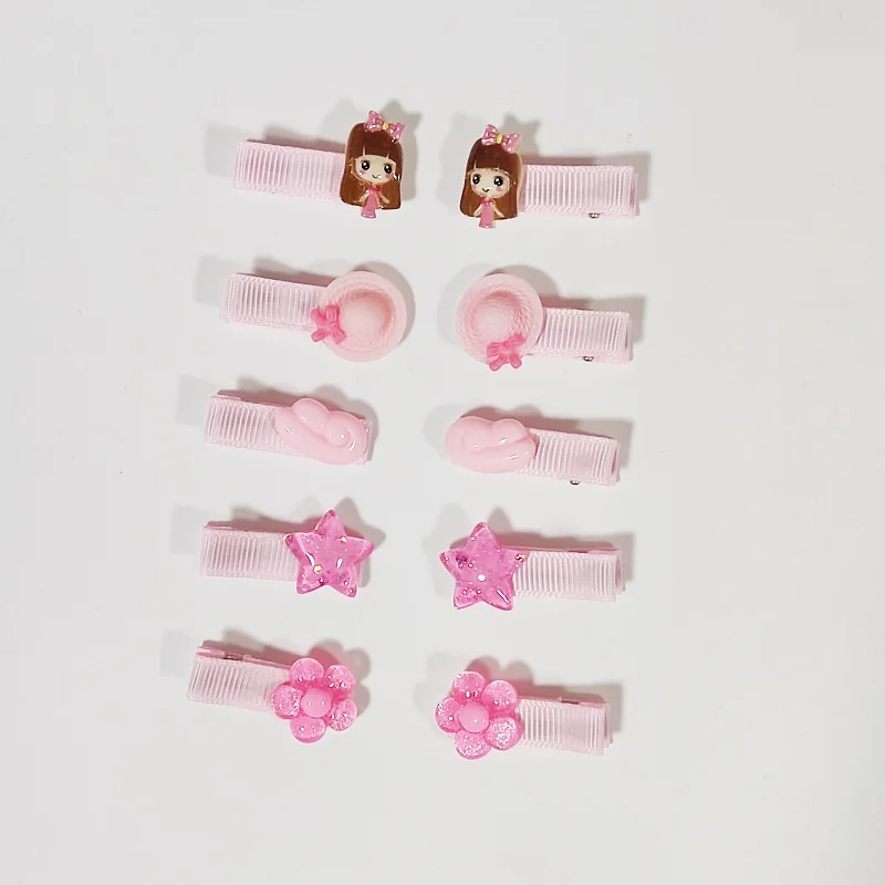 10 pçs/set bonito crianças menina hairpin adorável dos desenhos animados chapéu floral asa estrela grampo de cabelo para bebê menina bang lado clipe acessórios do bebê