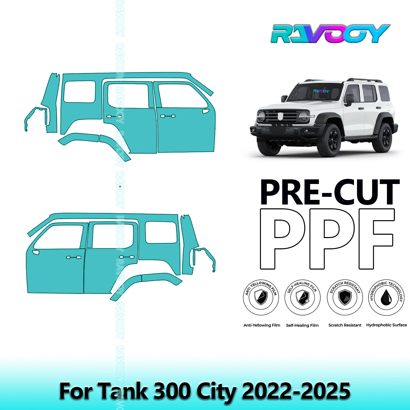 

For Tank 300 City 2022-2025 8.5mil Clear Matte Pre-Cut PPF Door & A/B Pillar Kit TPU Paint Protection Film Set