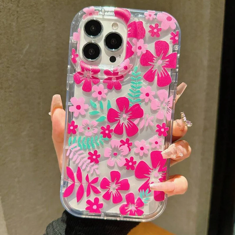 Flower Summer Pink Flora Clear Case for VIVO S15 V20 V21 V23 V23E V25 V27 V27E V29 V40 5G Pro Airbag Shockproof Cover