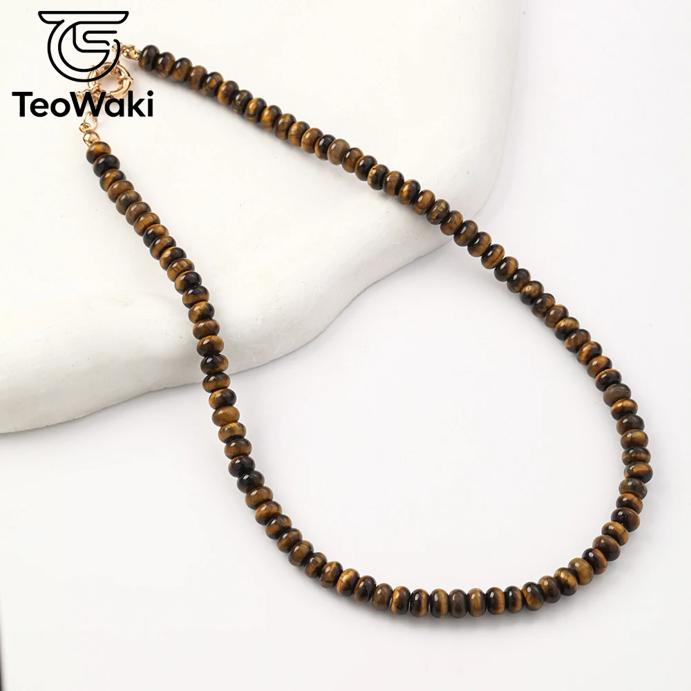 TeoWaki Natural 4×6mm Yellow Tiger Eye Abacus Bead Jewelry for Present for Father's Day Anniversary Symbol of Prosperity 40cm