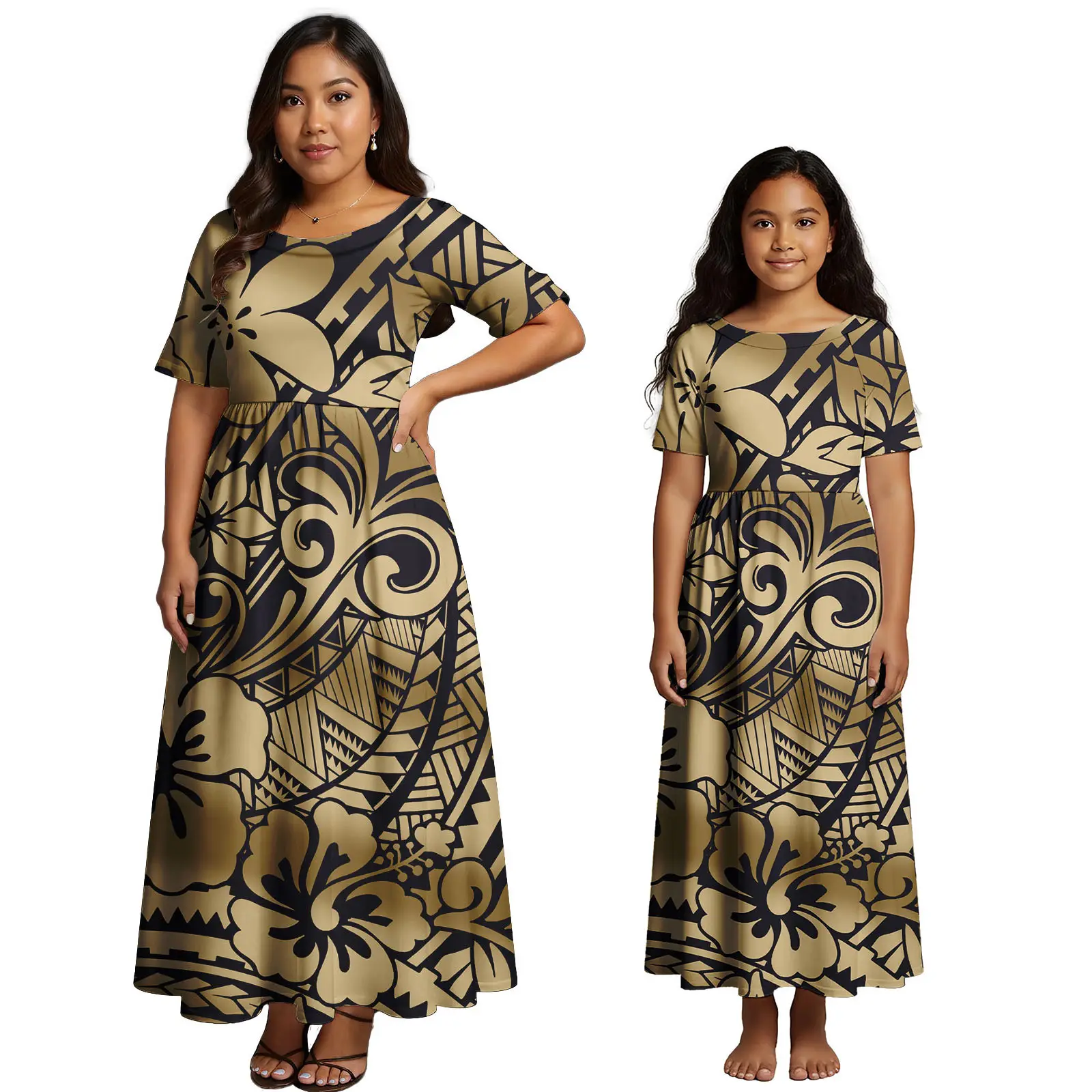 

Print Polynesian Tattoo Dress Family Matching Dresses Sexy Long Dress LFamily Set Wholesale Girl Party Dresses