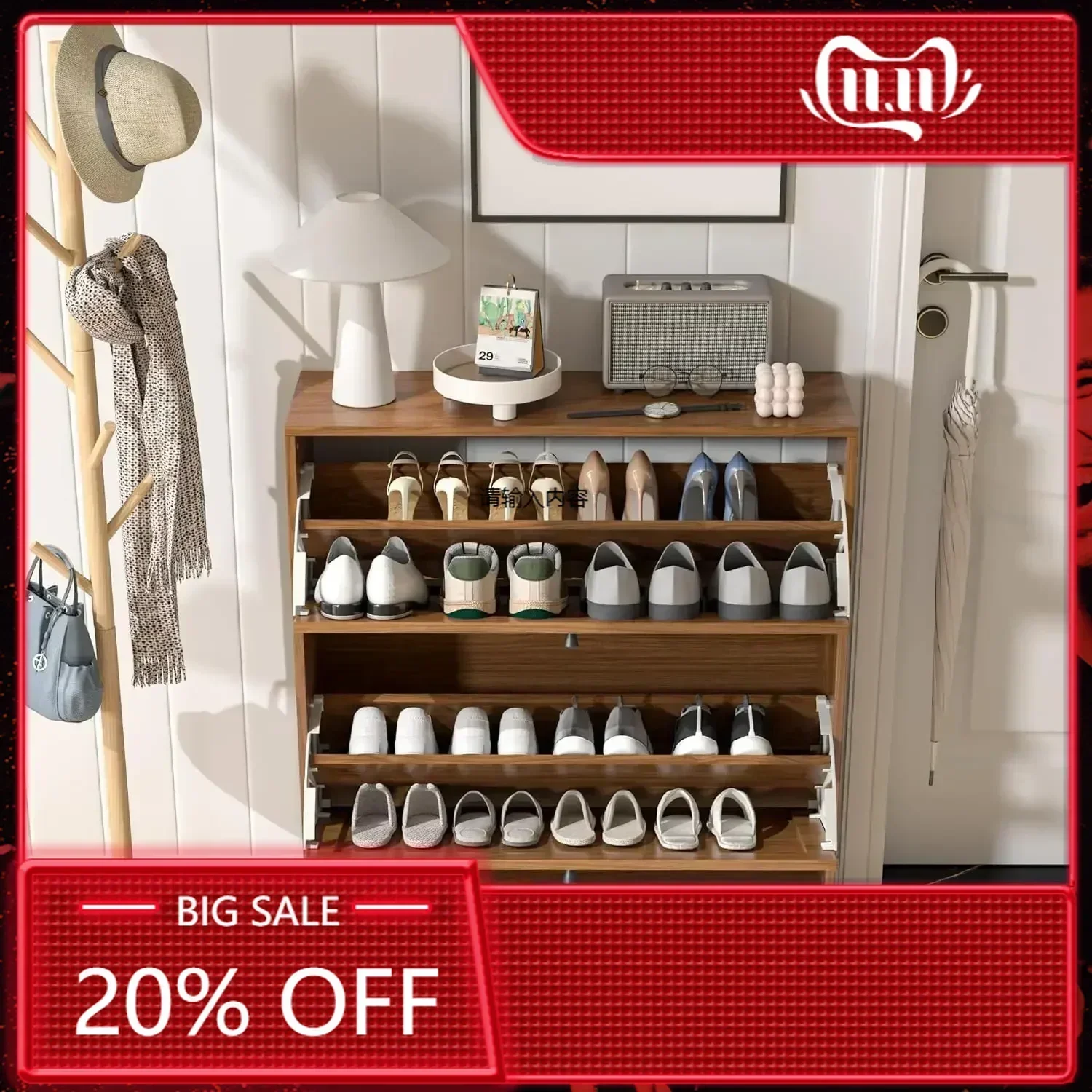 

Hot salesShoe Storage Cabinet for Entryway with 2 Flip Drawers, Narrow Wood Shoe Cabinet with Fluted Panel, Freestanding