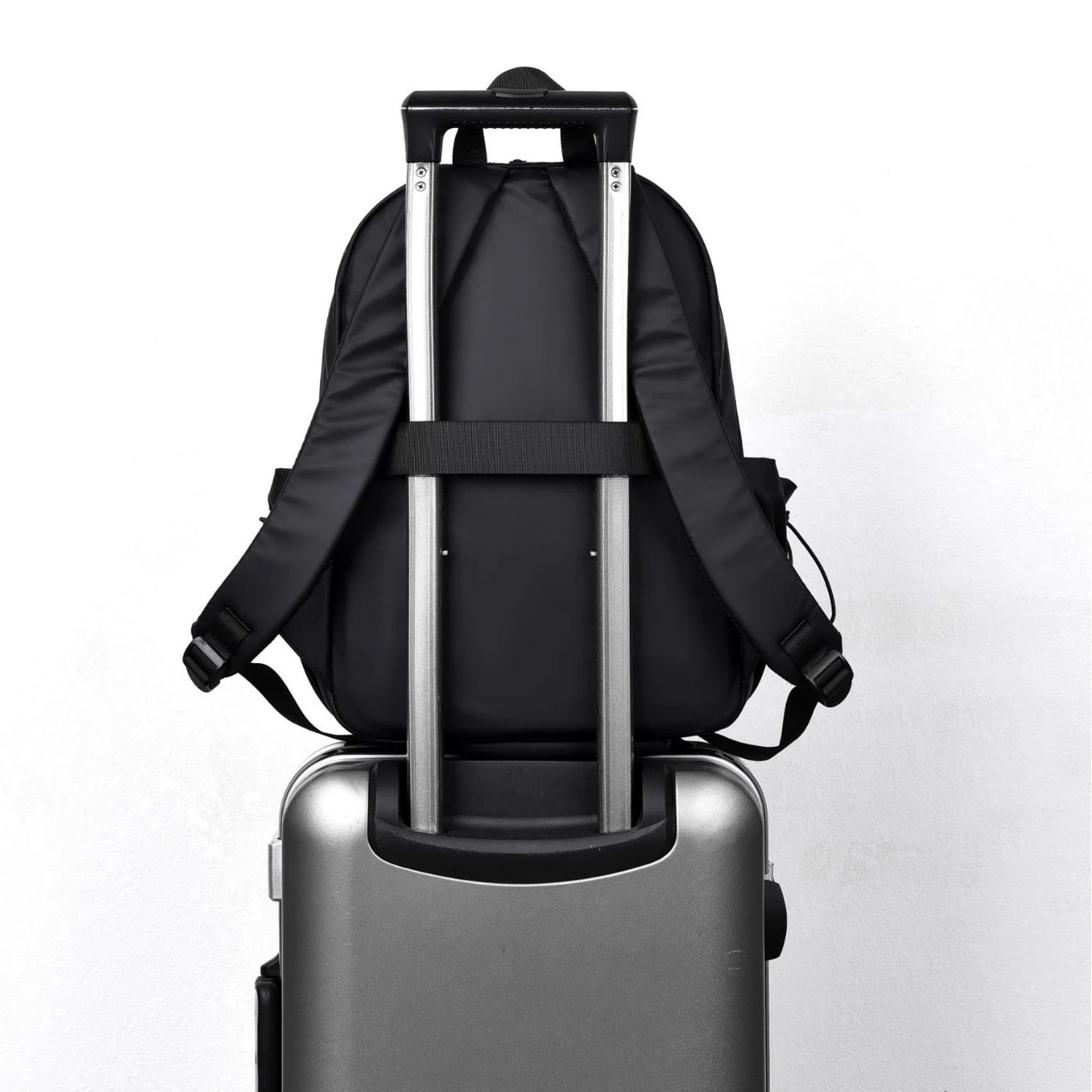 CFUN YA Nylon Laptop Backpack with Rounded Zip Top Front Pocket Trolley Sleeve and Carry Handle for Work Daily Travel A31237