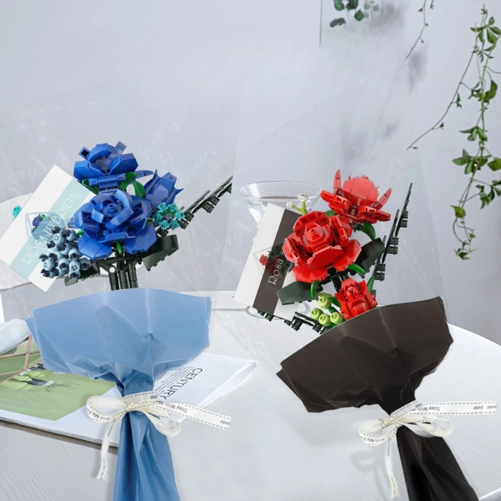 

MOC Blooming Blue Red Demoness Rose Flower Building Blocks Set Wedding Immortality Toys Children Birthday Valentine's Day Gifts