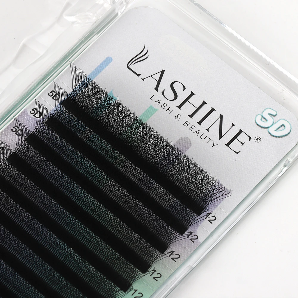 LASHINE 5D W Shape Premade Fan Eyelash Extensions 0.07mm C/D Curl Flat Root Clean Base Super Soft Volume Mix(7-13/8-14)mm