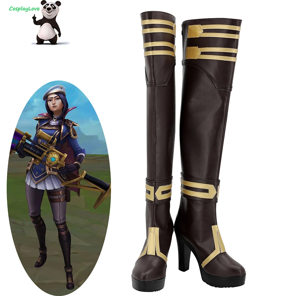 

CosplayLove LOL Game The Sheriff of Piltover Caitlyn Kiramm Brown Coslay Shoes Long Boots Leather Christmas Haloween Custom Made