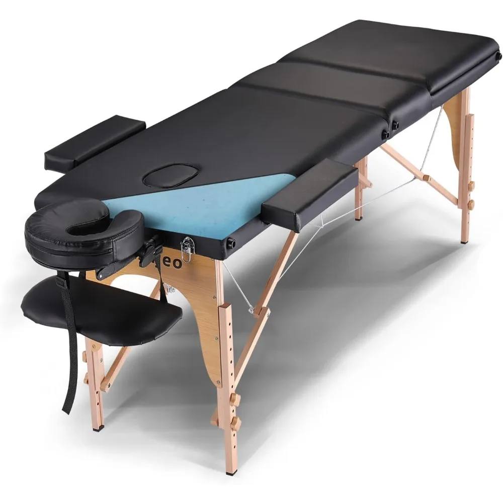 

Portable Massage Table Massage Bed Professional SPA Reiki Eyelash Salon Bed, Wooden Frame Height Adjustment & Accessories