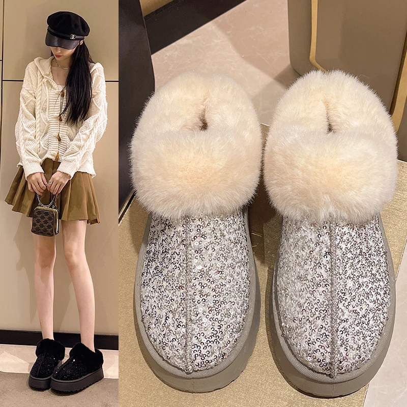 

Новые женские дизайнерские ботинки с блестками на толстой подошве для зимы Zapatillas Mujer