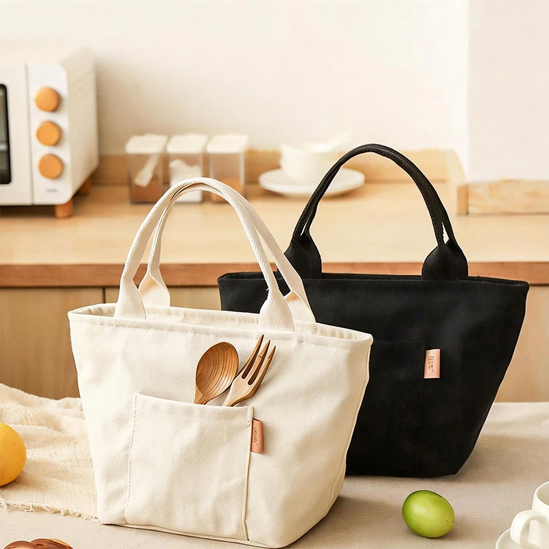

Thickened Canvas Lunch Box Tote Bag Insulated Carrier for Work Aluminum Foil Lunch Pouch Fashionable Portable