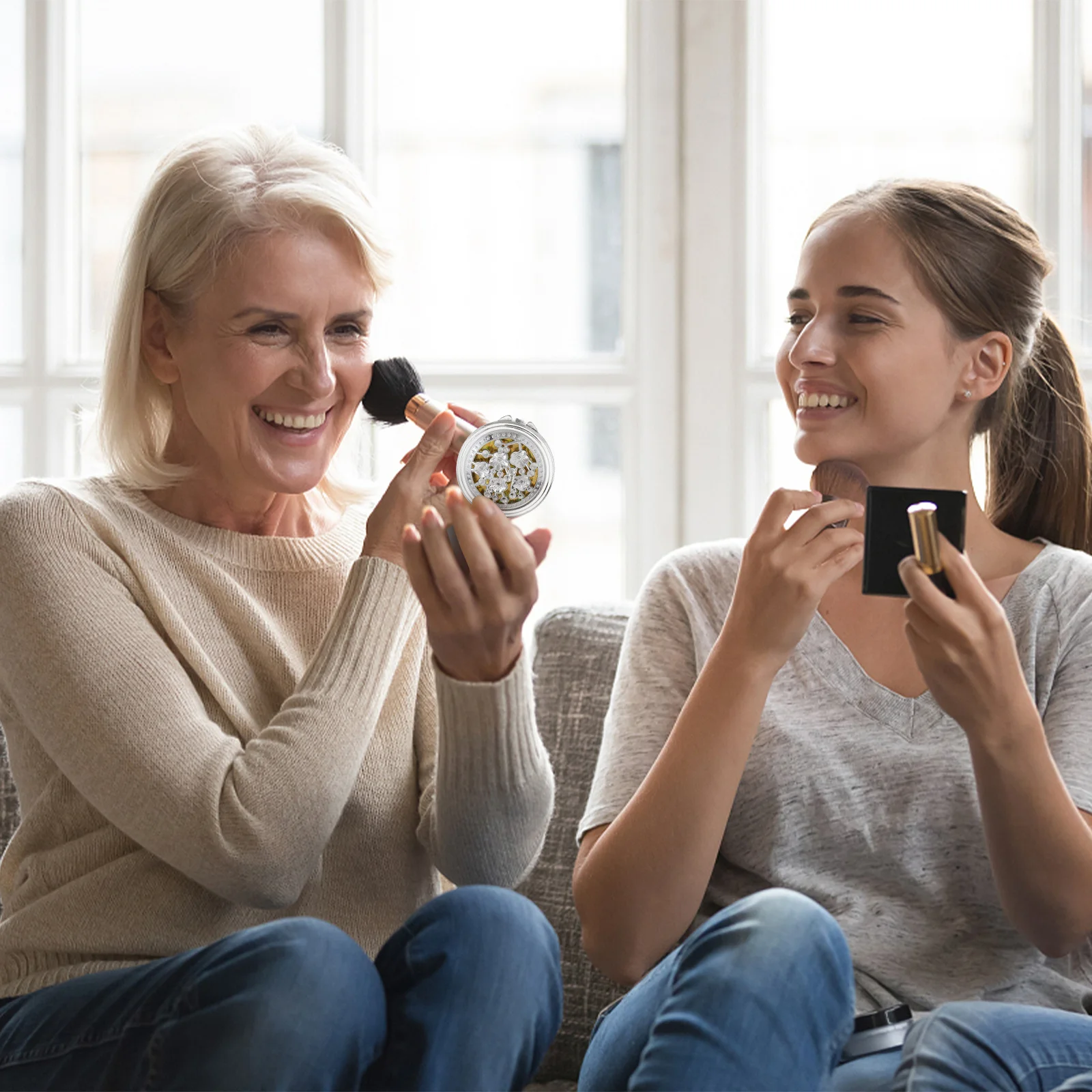 5-delige draagbare spiegel uitgehold patroon opvouwbare dubbelzijdige make-up kleine zak compacte reishandspiegel