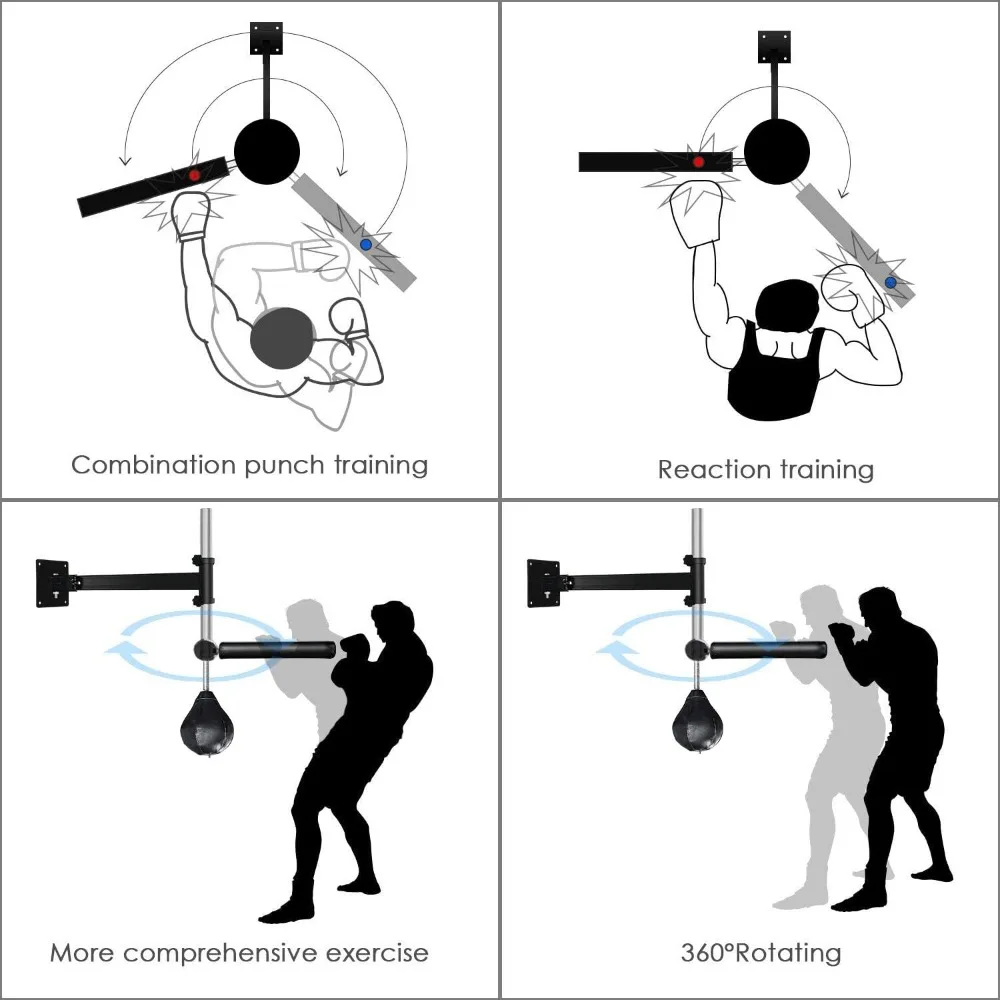 Wall Mount MMA Boxing Speed Trainer Punching Spinning Bar with Punching Ball