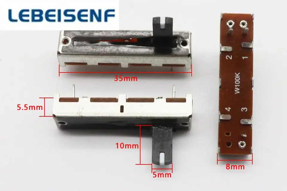 1pcs 35mm single linear slide potentiometer fader W100K / stroke 20mm with white point / handle length 10mm / mono mixer fader