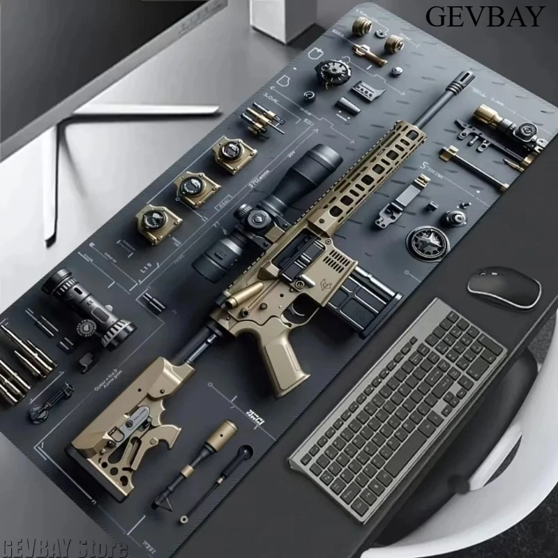 Large Anti-Slip Gaming Desk Mouse Pad Black Gun Pattern Desktop Mat For PC Laptop Computer