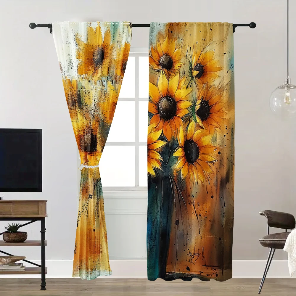 2pc,  Window Drapes (20.67x45.67in,29.53x65.35in,29.53x102.36in,41.34x90.55in,51.18x82.68in) Modern abstract vase Versatile