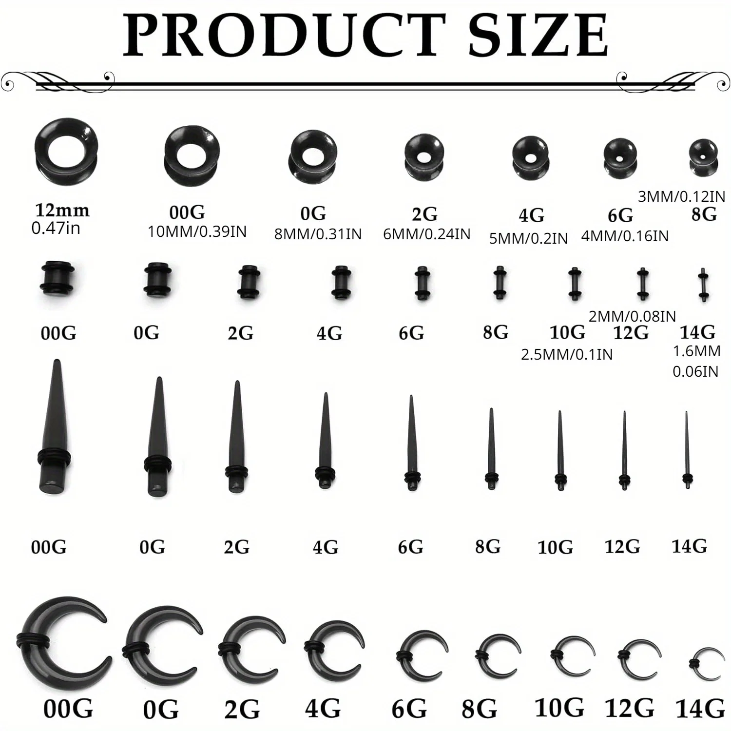 Bobisty Ear Stretching Kit 14G Acrylic Tapers Plugs Acrylic C Shape Pincher Tapers Ear Gauges Expander Set Body Piercing Jewelry