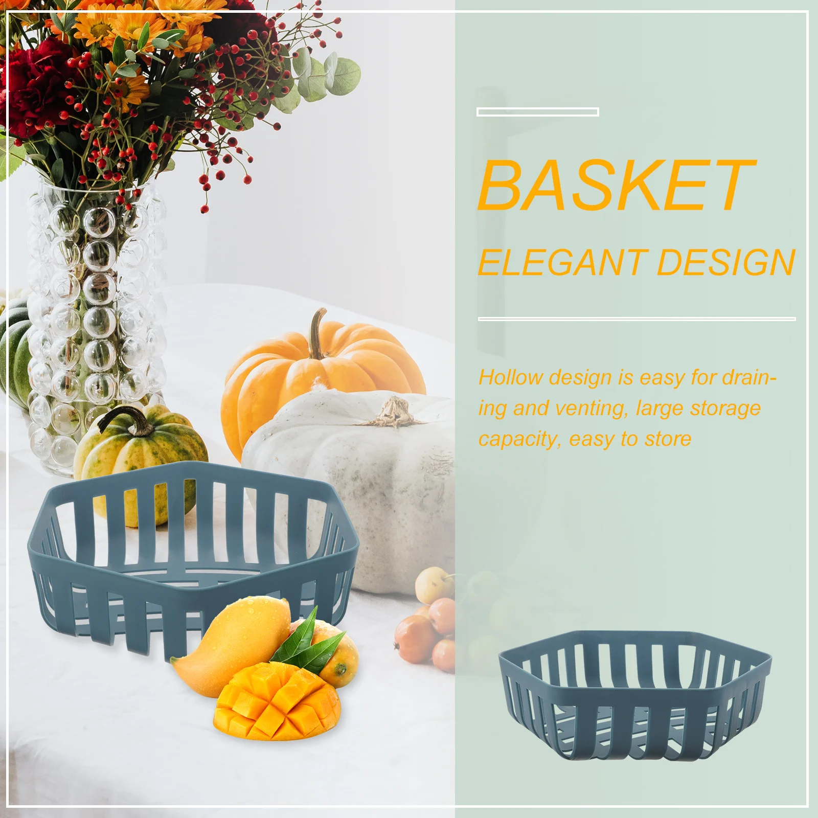 

2Pcs Hollow Plastic Fruit Storage Basket Bright Color Multipurpose Kitchen Organizer Vegetable Holder Large Capacity Fruit Bowl