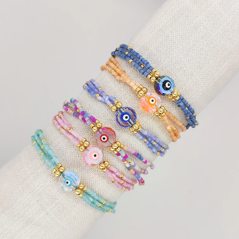 

Rice bead bracelet Multilayer Originality Eye Hand knitting Bohemia Adjustable Fashion Simple Beaded bracelet