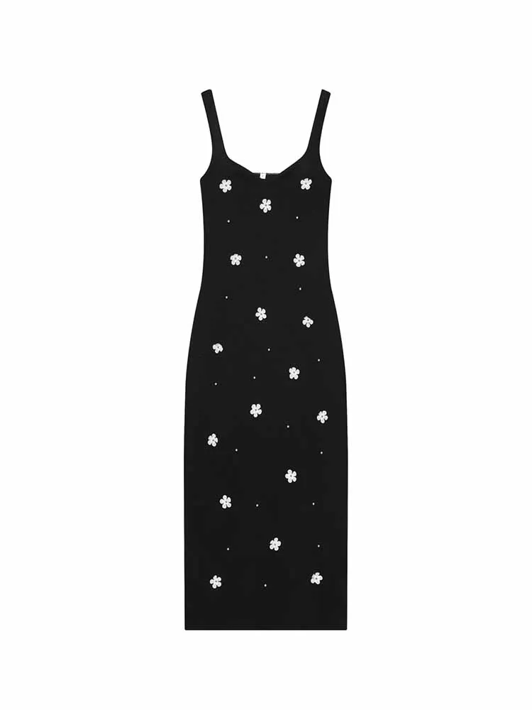 

HH женское весеннее модное сексуальное платье без рукавов с открытой спиной, милое цветочное украшение, эластичное платье средней длины, женское тонкое повседневное платье