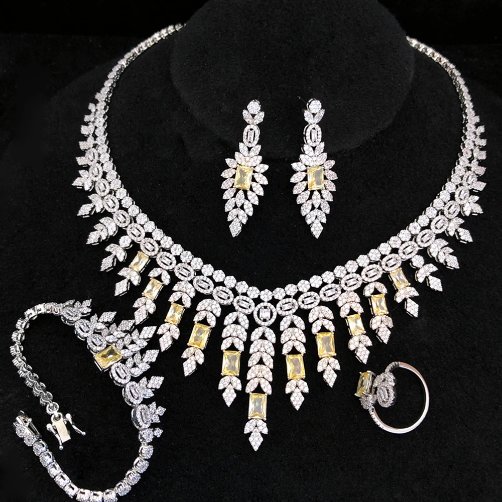 Missvikki 4PCS Luxury Green Mixed Big Statement Jewelry set For Women Wedding Cubic Zircon CZ African Dubai Bridal Sets Hot