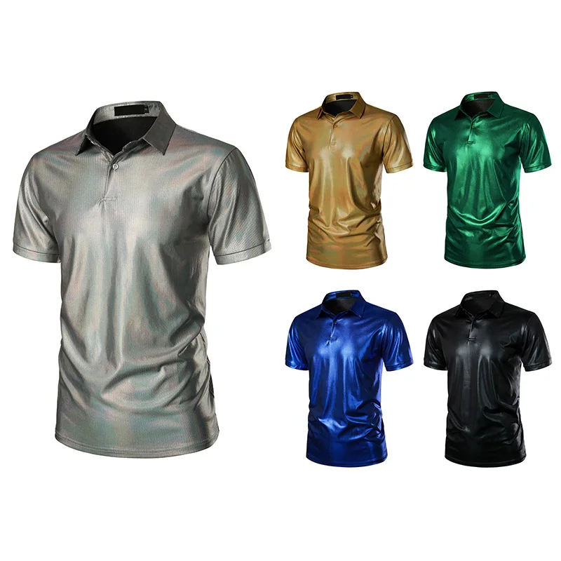 2024 New Summer Men's Beauty Bar Hot Stamped Print T-shirt Men's Short Sleeved POLO Shirt Men's Bright Face Top